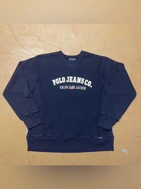 Vintage Polo Jeans Co. Ralph Lauren Navy Spellout Crewneck Sweatshirt Medium